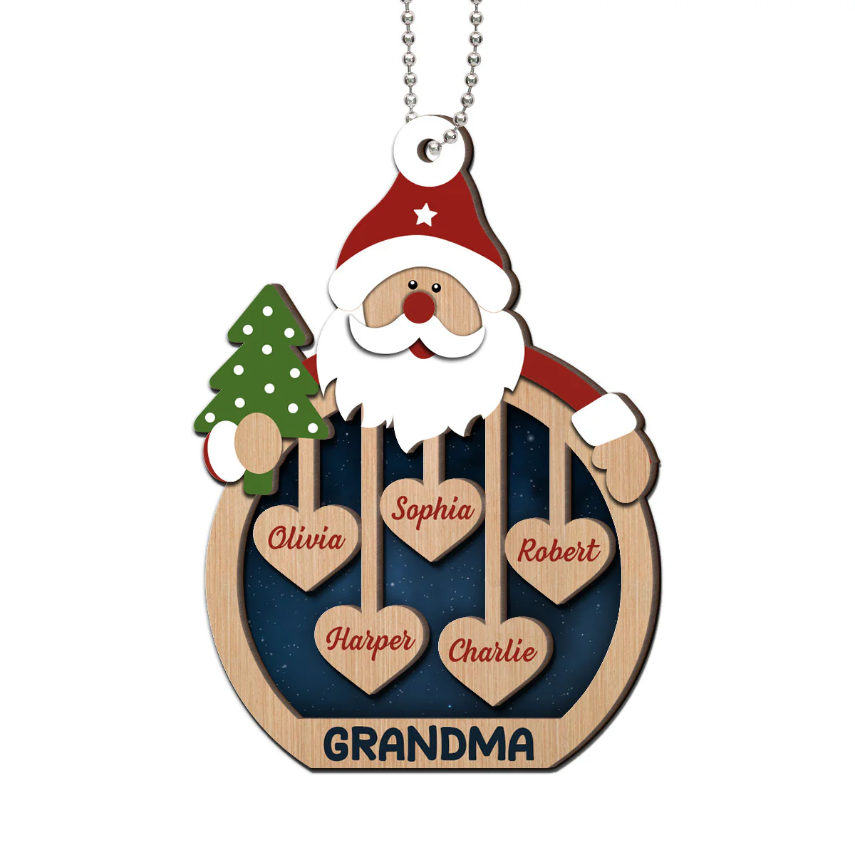 Grandma's Sweethearts Santa Claus Personalized Christmas 2-Layer Wooden Ornament - Image 2