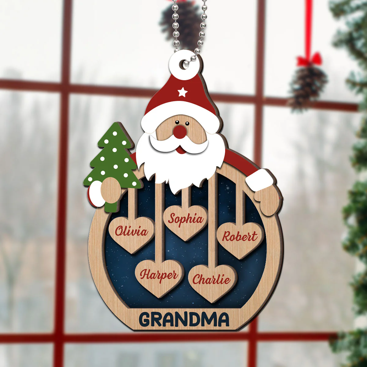 Grandma's Sweethearts Santa Claus Personalized Christmas 2-Layer Wooden Ornament - Image 5