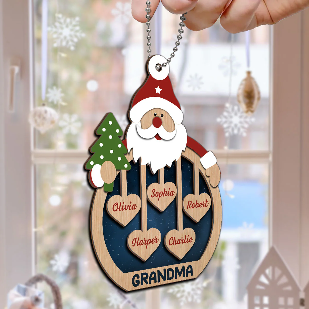 Grandma's Sweethearts Santa Claus Personalized Christmas 2-Layer Wooden Ornament - Image 6