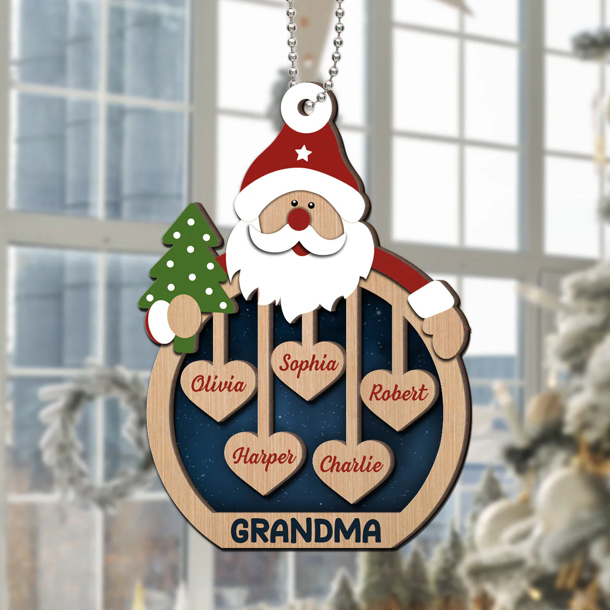 Grandma's Sweethearts Santa Claus Personalized Christmas 2-Layer Wooden Ornament - Image 7