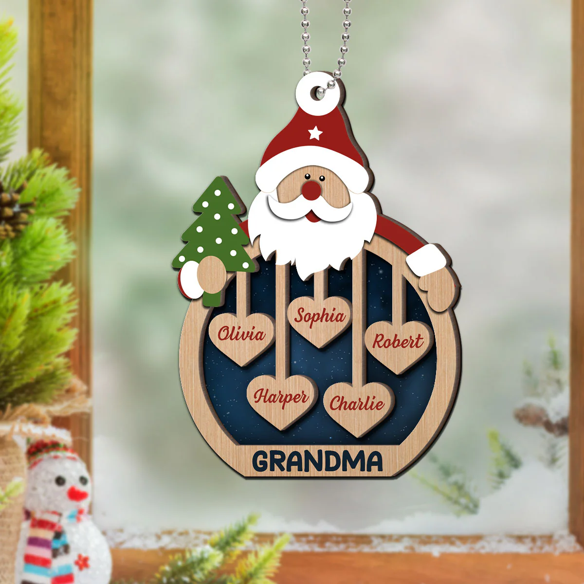 Grandma's Sweethearts Santa Claus Personalized Christmas 2-Layer Wooden Ornament - Image 8