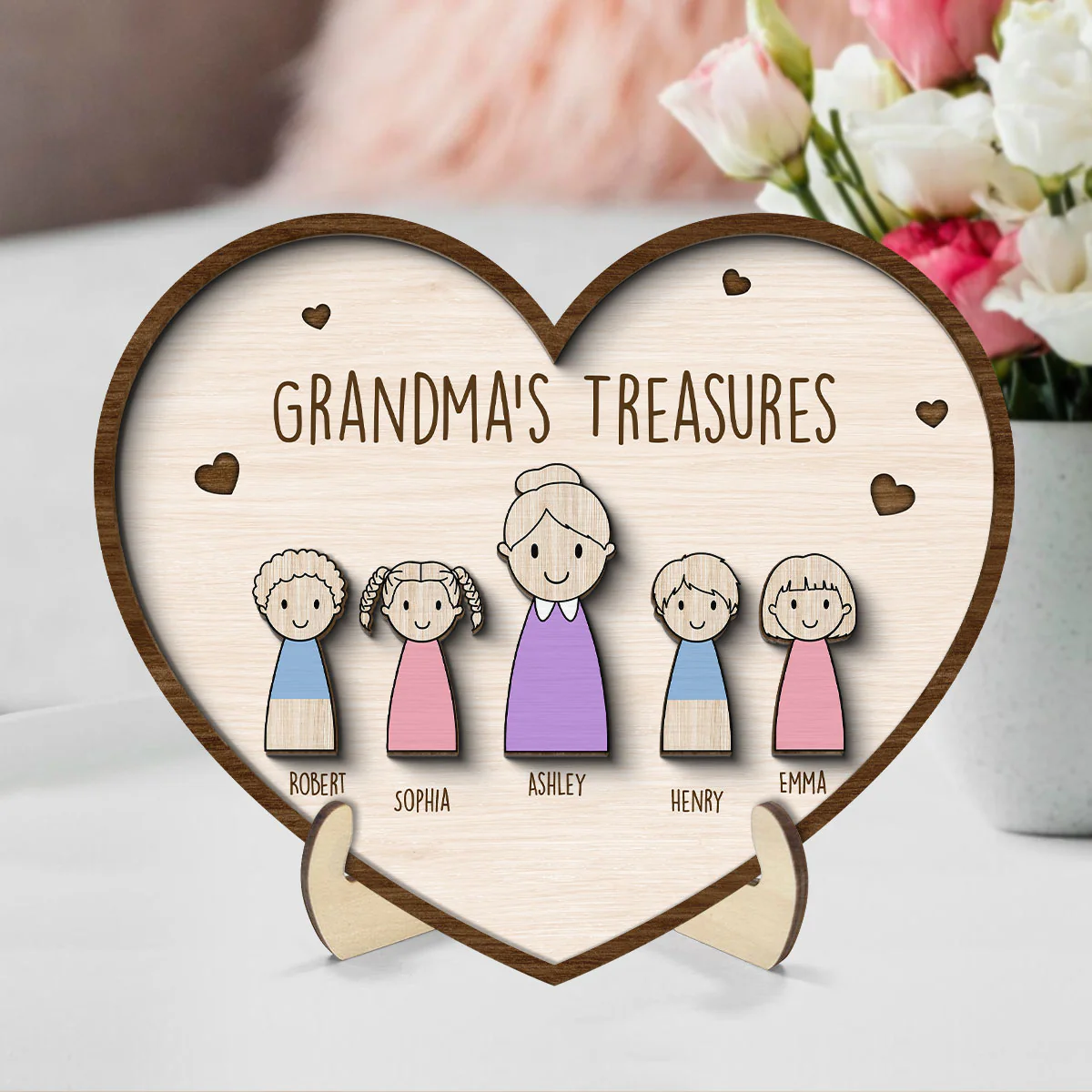 Grandma‘s Treasures Simple Cartoon Home Decor Gift For Grandma Mom Personalized 2-Layer Wooden Plaque - Image 2