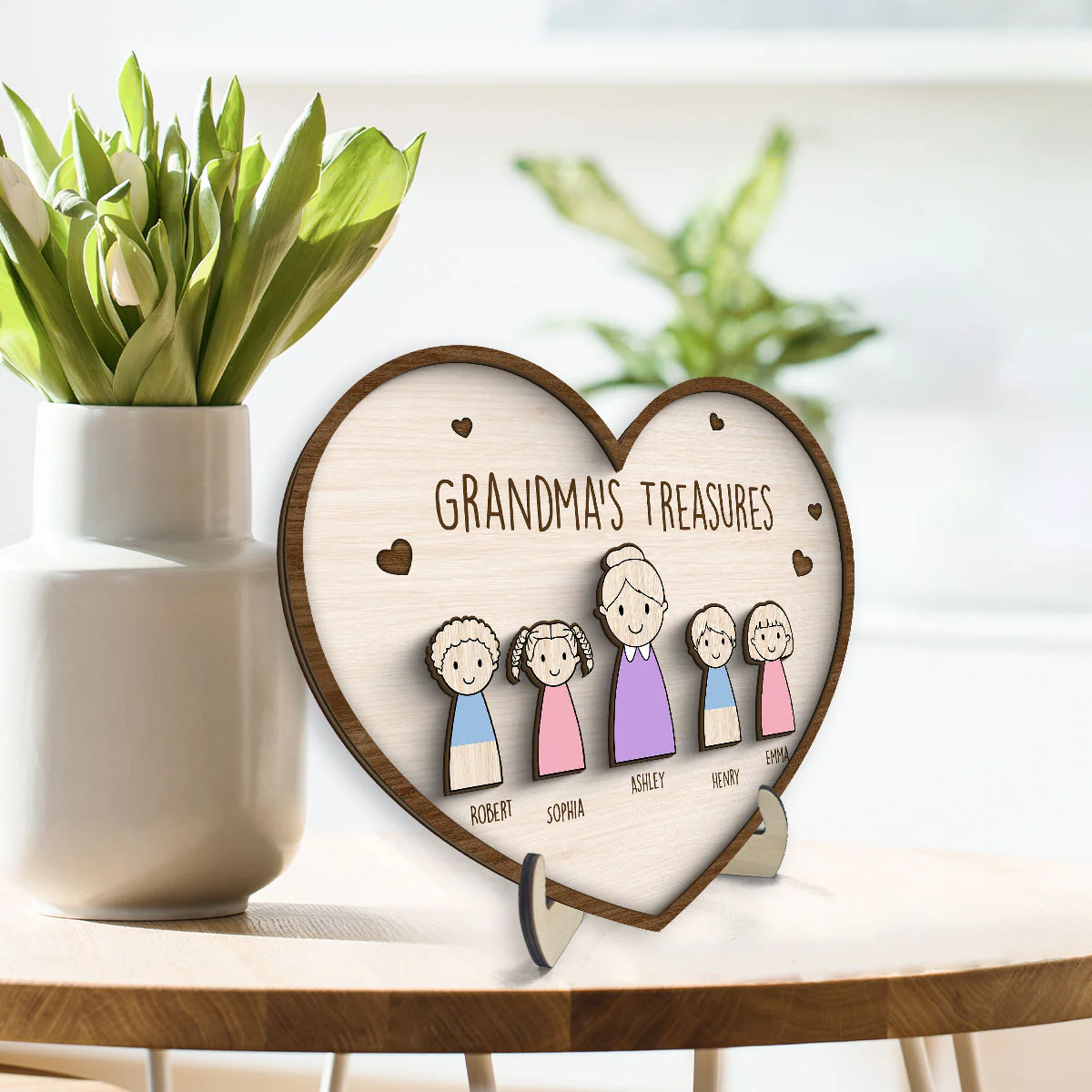 Grandma‘s Treasures Simple Cartoon Home Decor Gift For Grandma Mom Personalized 2-Layer Wooden Plaque - Image 3