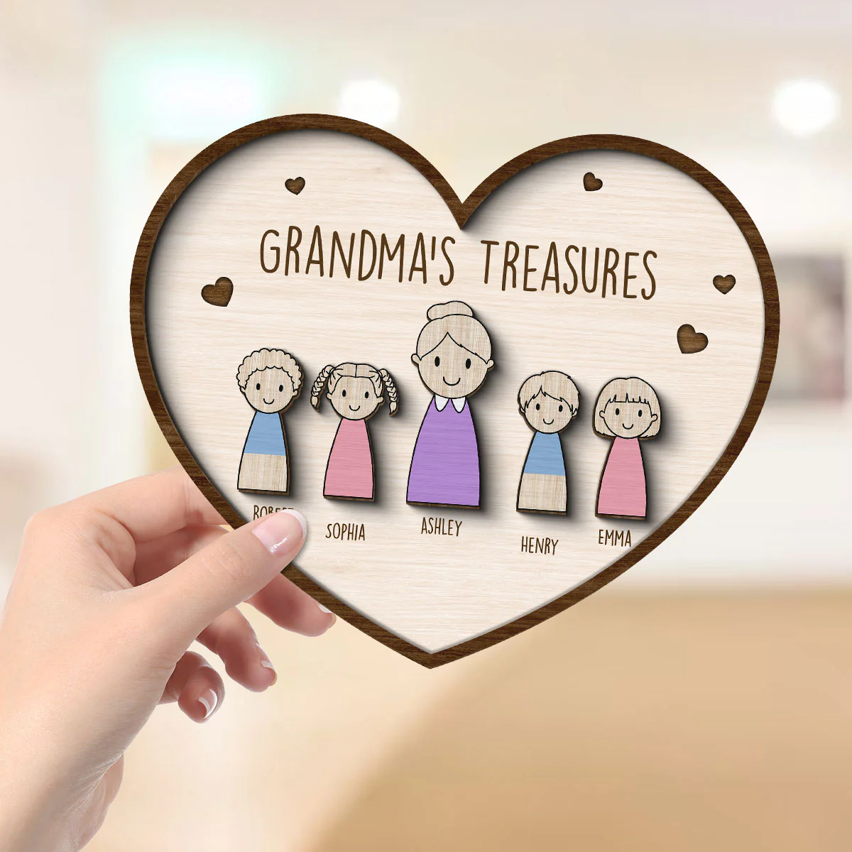 Grandma‘s Treasures Simple Cartoon Home Decor Gift For Grandma Mom Personalized 2-Layer Wooden Plaque - Image 4
