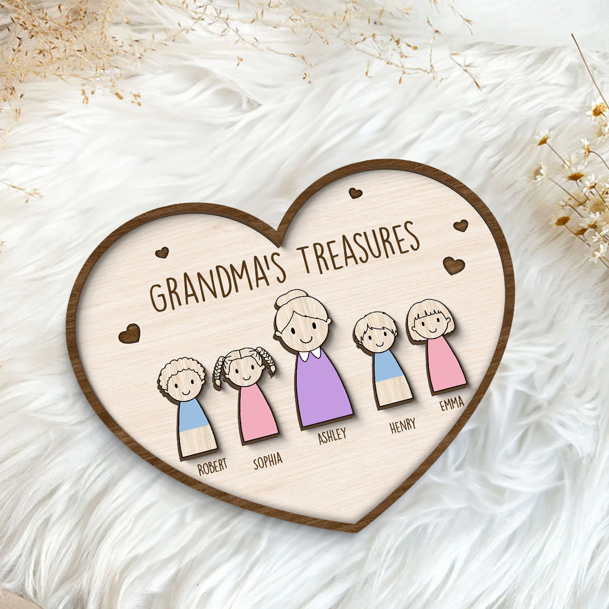 Grandma‘s Treasures Simple Cartoon Home Decor Gift For Grandma Mom Personalized 2-Layer Wooden Plaque - Image 5