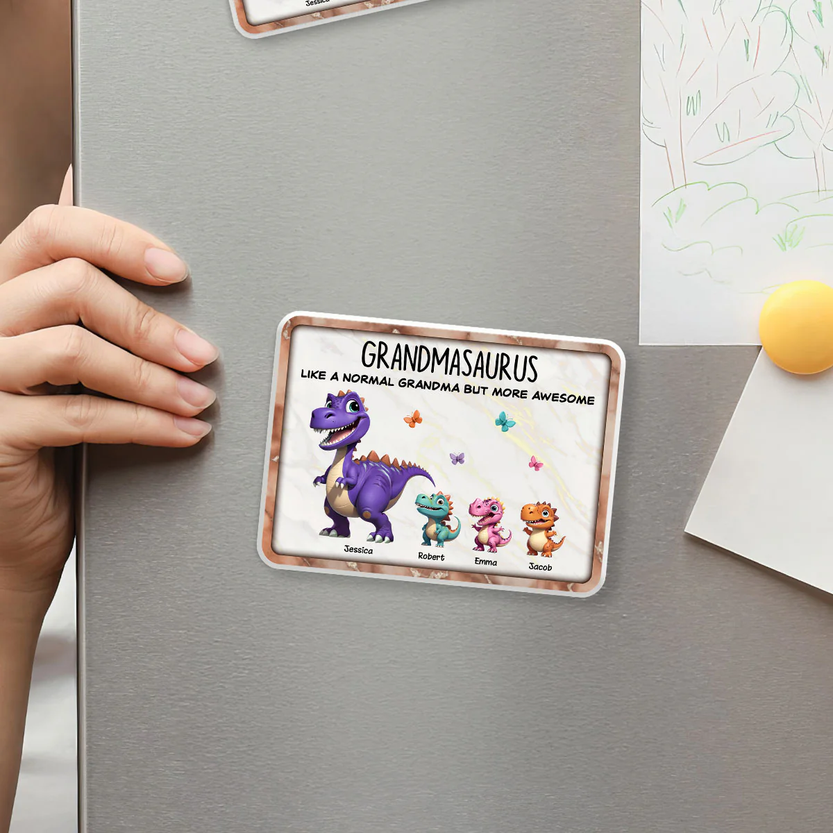 Grandmasaurus And Kids 3D Effect Dinosaurs Personalized Acrylic Fridge Magnet, Gift For Grandma - Image 4