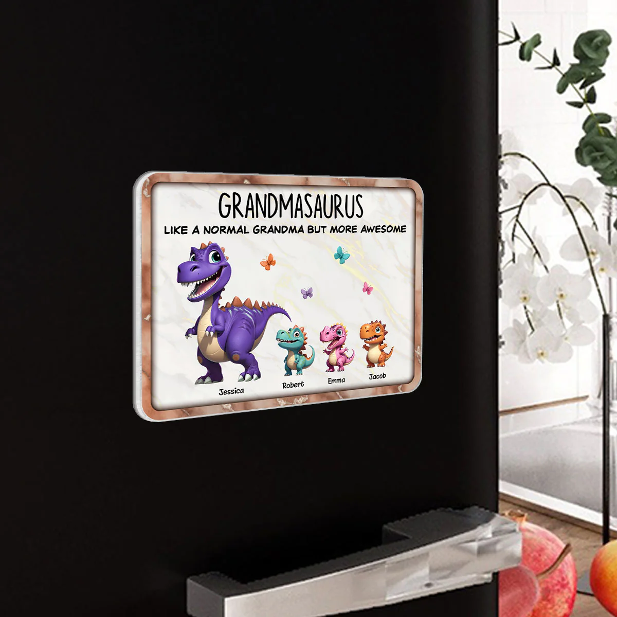Grandmasaurus And Kids 3D Effect Dinosaurs Personalized Acrylic Fridge Magnet, Gift For Grandma - Image 5