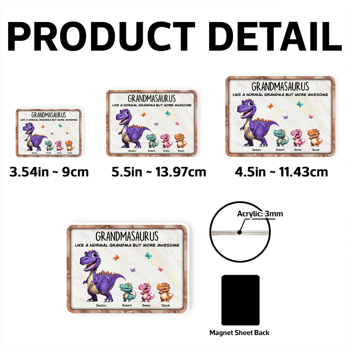 Grandmasaurus And Kids 3D Effect Dinosaurs Personalized Acrylic Fridge Magnet, Gift For Grandma - Image 6