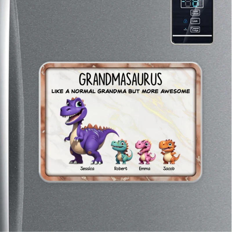 Grandmasaurus And Kids 3D Effect Dinosaurs Personalized Acrylic Fridge Magnet, Gift For Grandma - Image 7