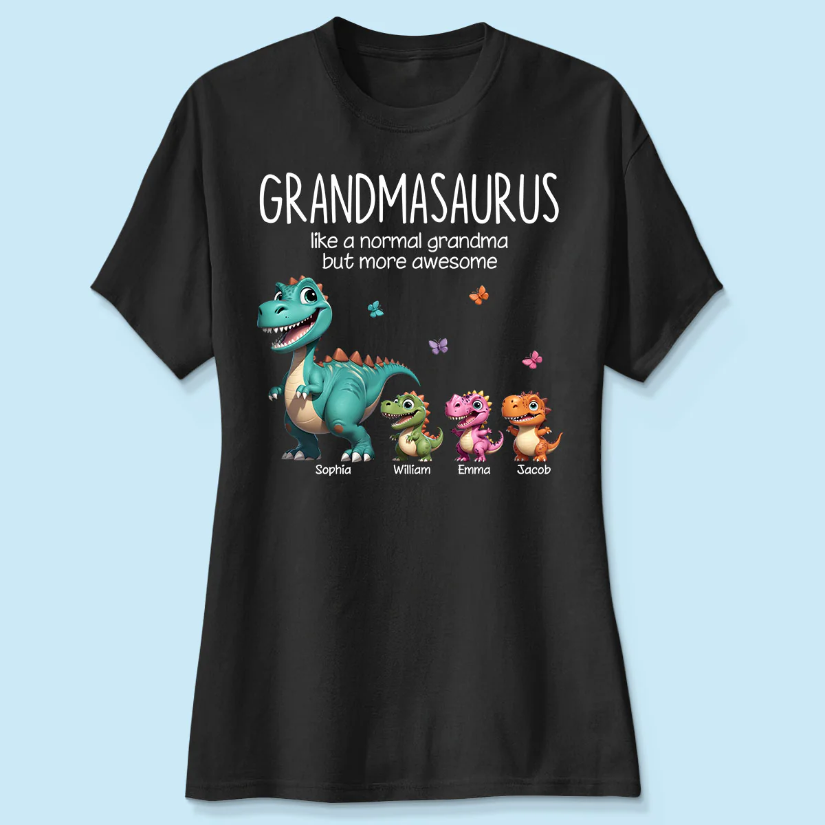 Grandmasaurus And Kids 3D Effect Dinosaurs Personalized Dark Color Shirt, Gift For Grandma - Image 4