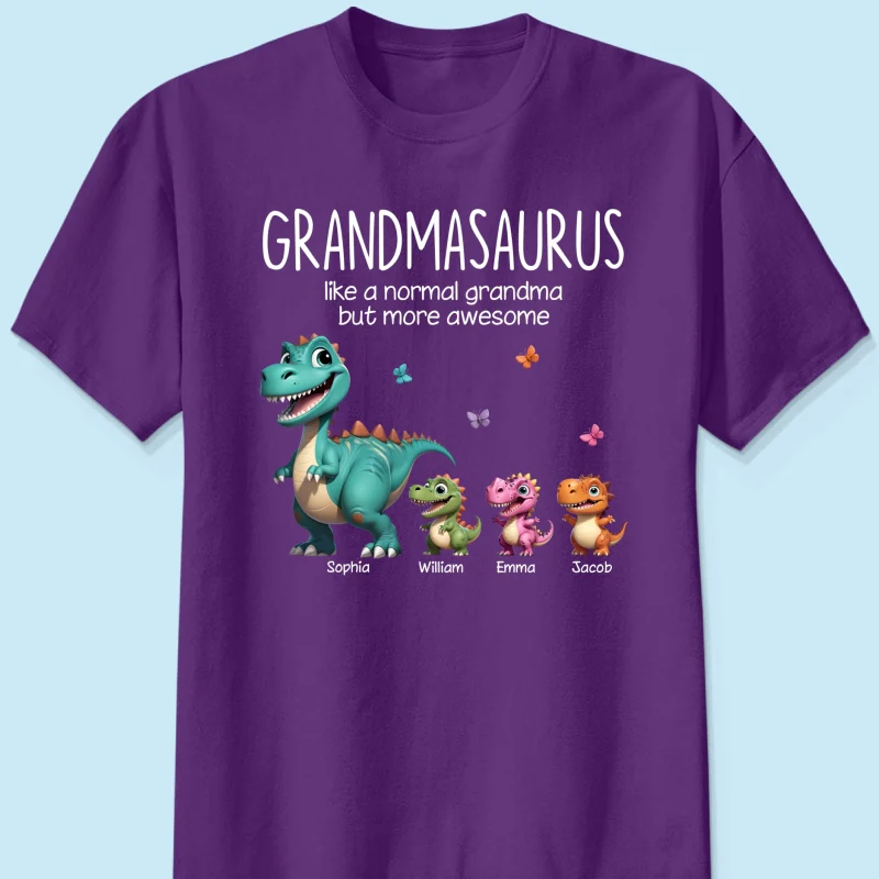 Grandmasaurus And Kids 3D Effect Dinosaurs Personalized Dark Color Shirt, Gift For Grandma - Image 9