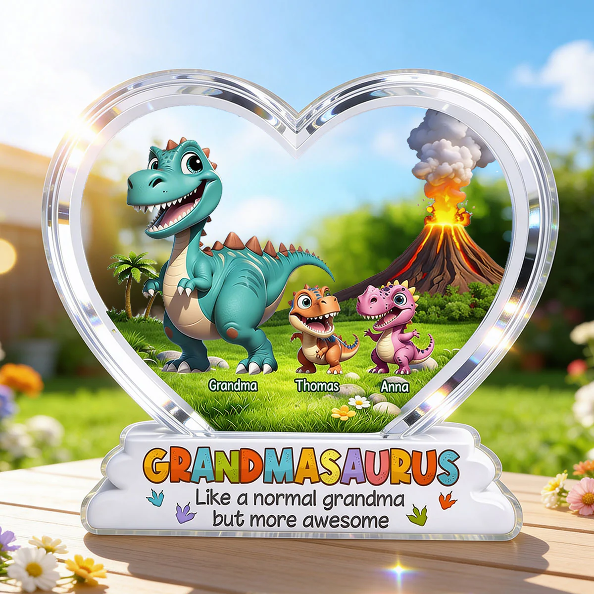 Grandmasaurus And Kids Cartoon Dinosaurs - Personalized Acrylic Block Plaque - Mother's Day Gift For Grandma
