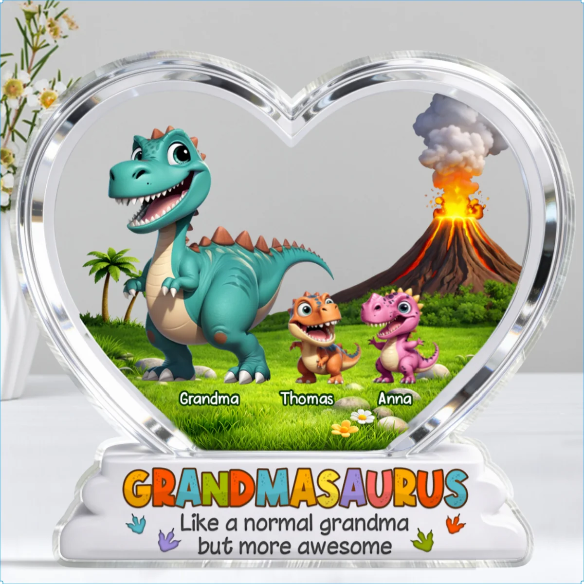 Grandmasaurus And Kids Cartoon Dinosaurs - Personalized Acrylic Block Plaque - Mother's Day Gift For Grandma - Image 14