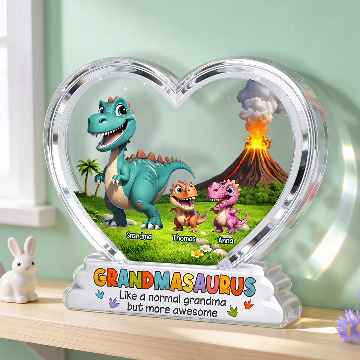 Grandmasaurus And Kids Cartoon Dinosaurs - Personalized Acrylic Block Plaque - Mother's Day Gift For Grandma - Image 2