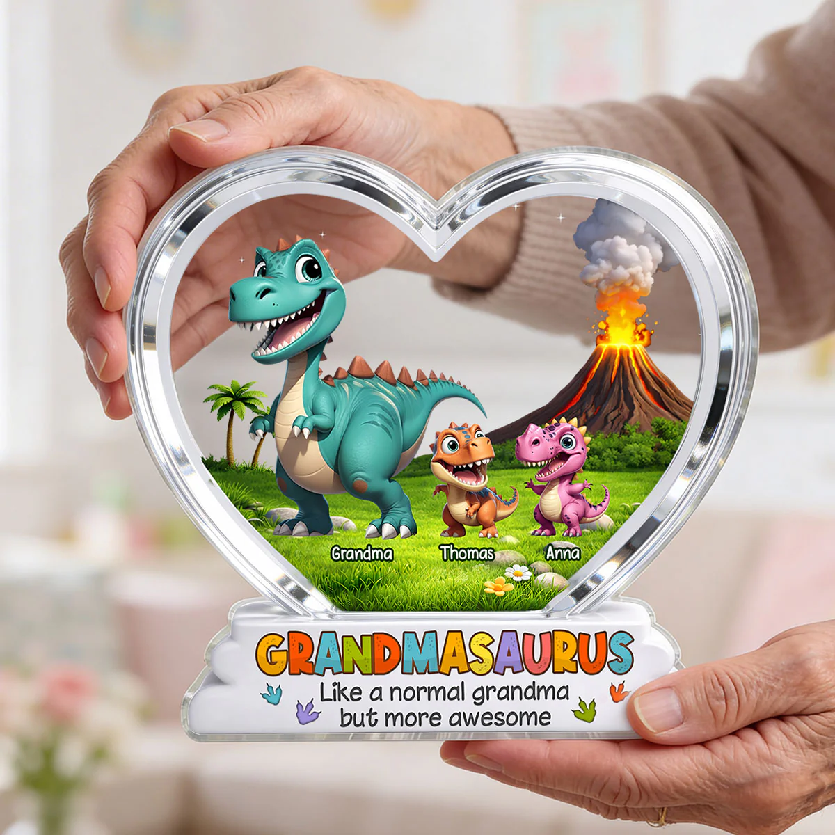 Grandmasaurus And Kids Cartoon Dinosaurs - Personalized Acrylic Block Plaque - Mother's Day Gift For Grandma - Image 3