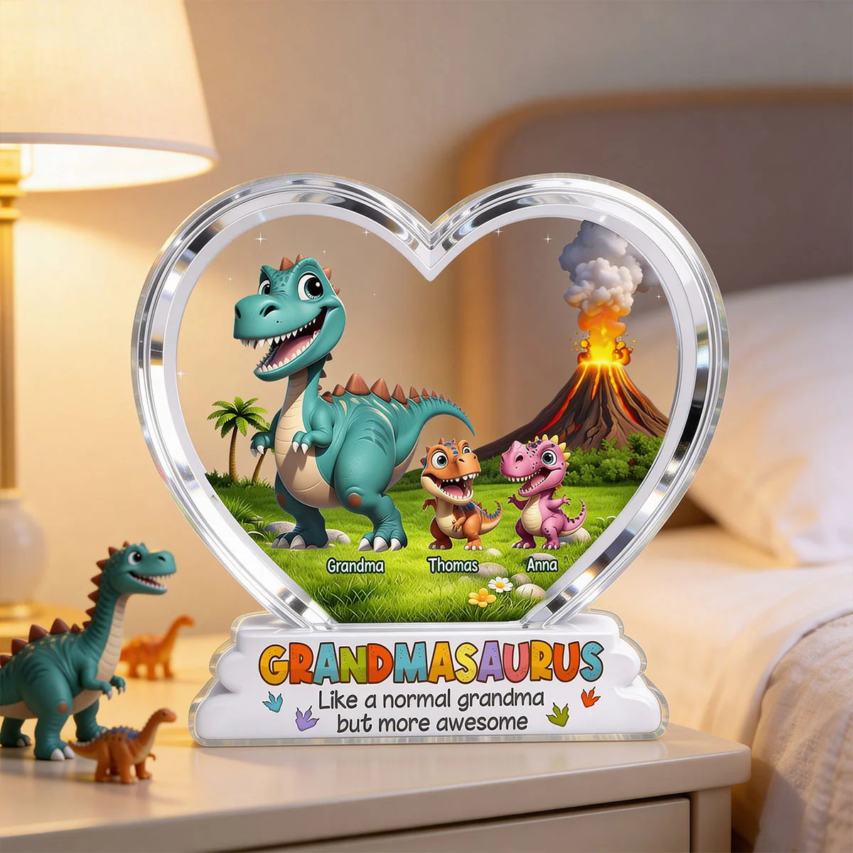 Grandmasaurus And Kids Cartoon Dinosaurs - Personalized Acrylic Block Plaque - Mother's Day Gift For Grandma - Image 4