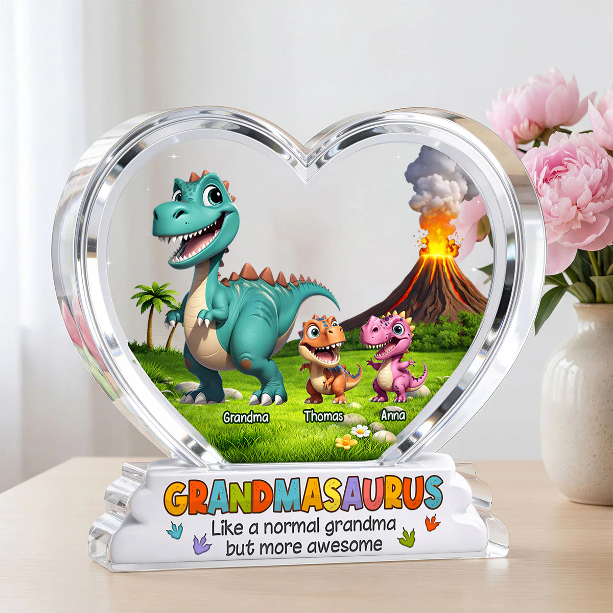 Grandmasaurus And Kids Cartoon Dinosaurs - Personalized Acrylic Block Plaque - Mother's Day Gift For Grandma - Image 5