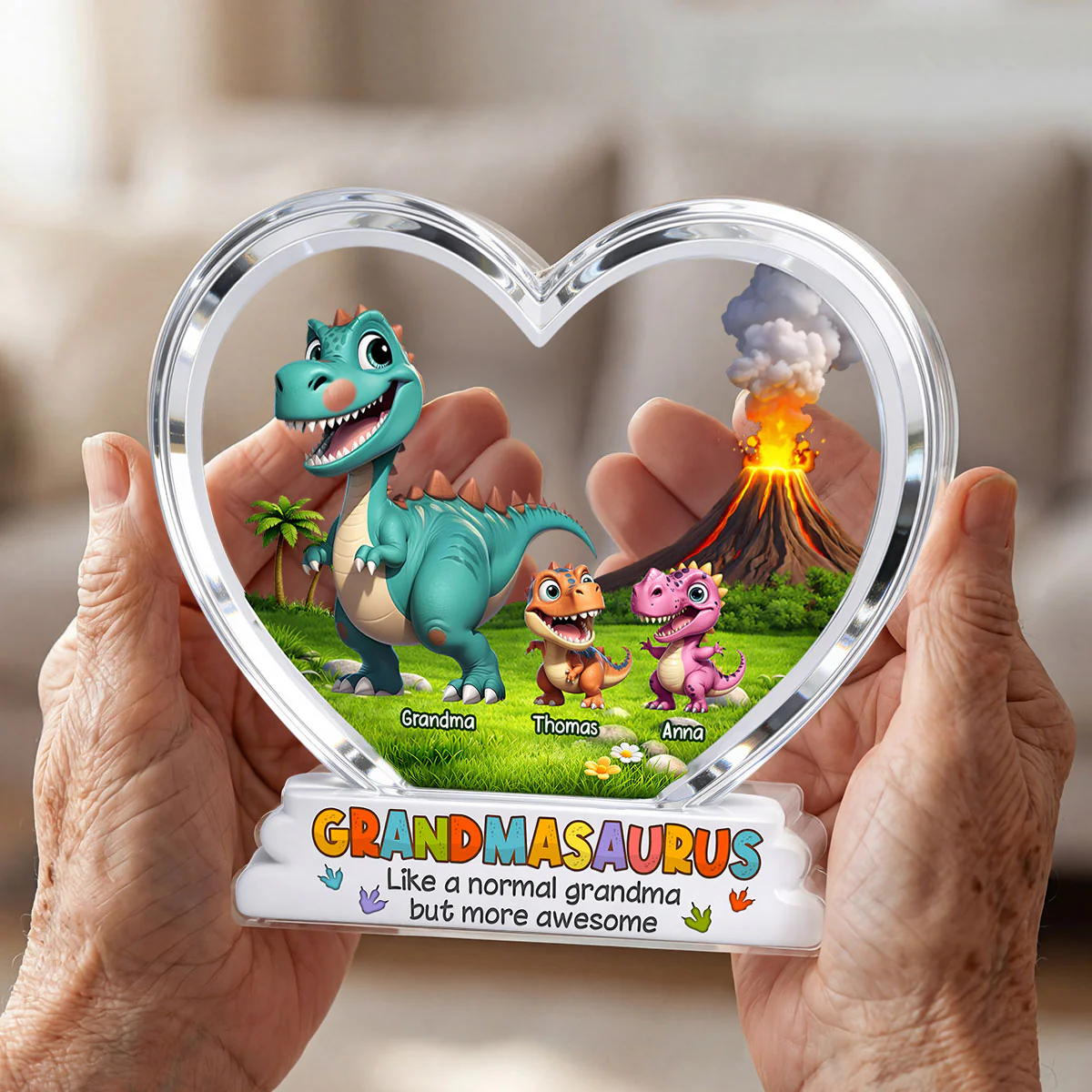 Grandmasaurus And Kids Cartoon Dinosaurs - Personalized Acrylic Block Plaque - Mother's Day Gift For Grandma - Image 6