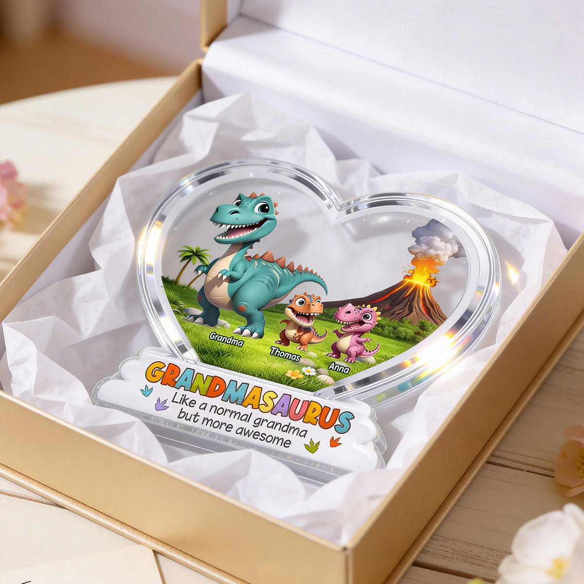 Grandmasaurus And Kids Cartoon Dinosaurs - Personalized Acrylic Block Plaque - Mother's Day Gift For Grandma - Image 7