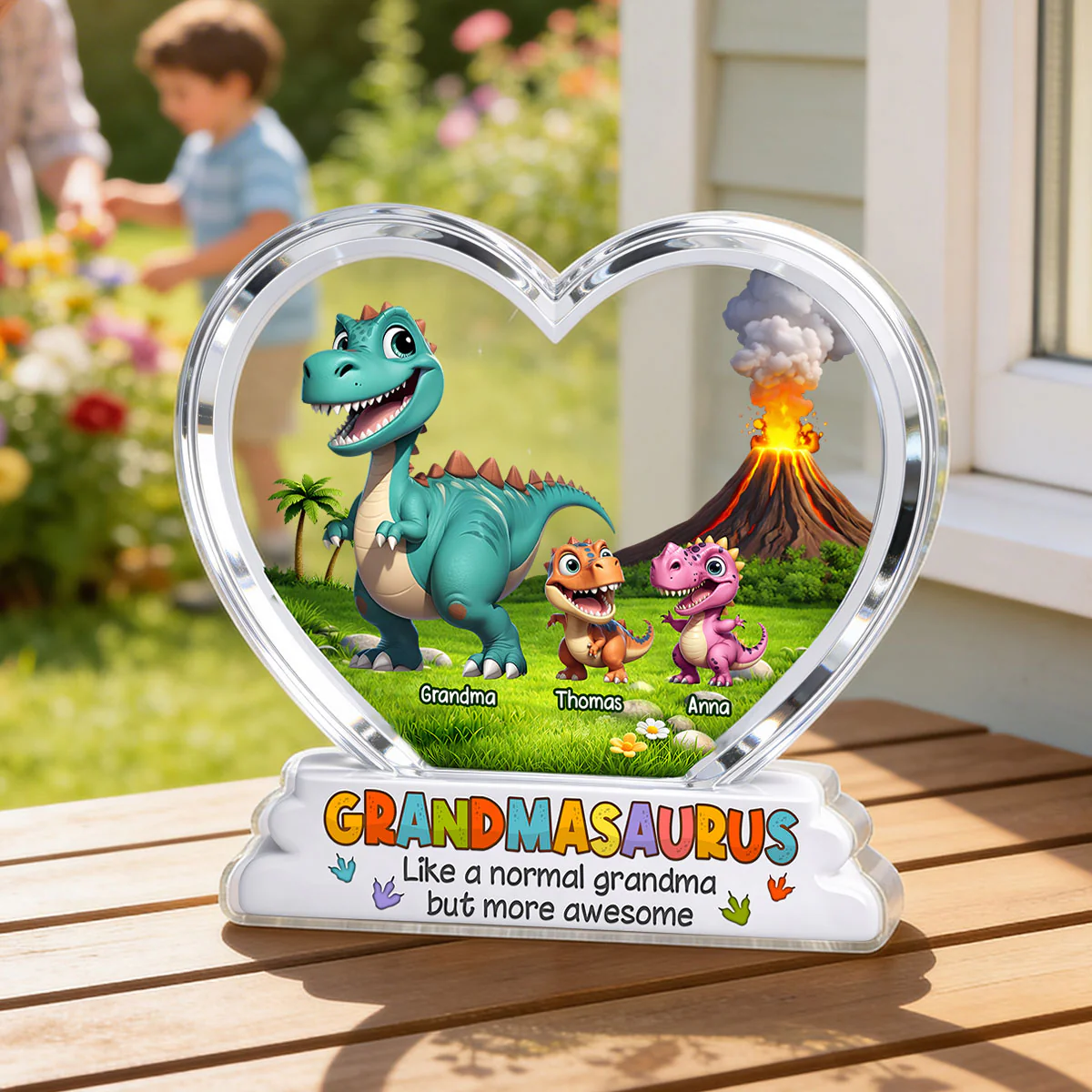 Grandmasaurus And Kids Cartoon Dinosaurs - Personalized Acrylic Block Plaque - Mother's Day Gift For Grandma - Image 8