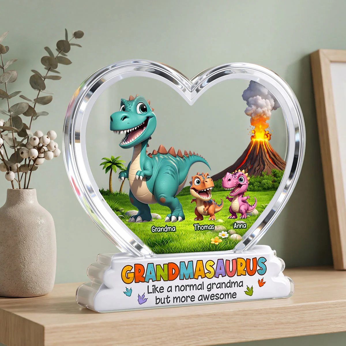 Grandmasaurus And Kids Cartoon Dinosaurs - Personalized Acrylic Block Plaque - Mother's Day Gift For Grandma - Image 9