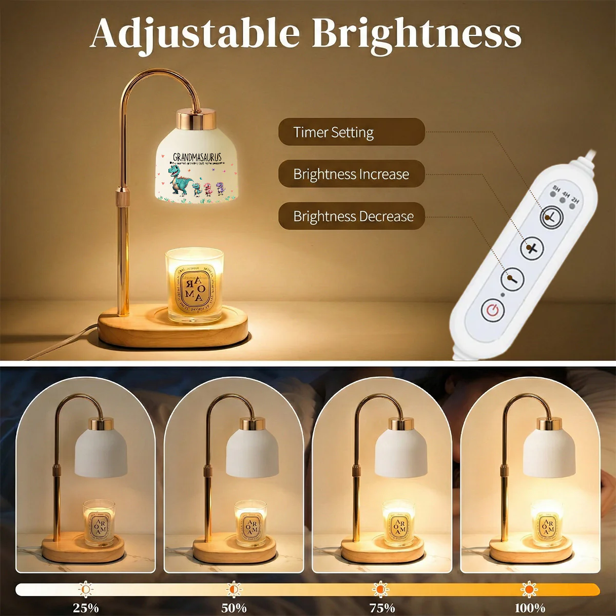 Grandmasaurus And Kids Cartoon Dinosaurs - Personalized Candle Warmer Lamp - Mother's Day Gift For Grandma - Image 3