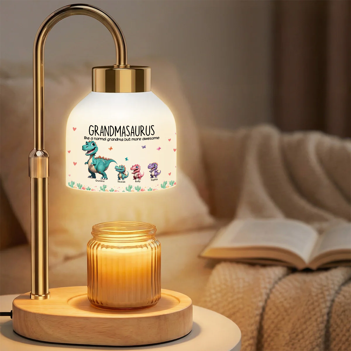 Grandmasaurus And Kids Cartoon Dinosaurs - Personalized Candle Warmer Lamp - Mother's Day Gift For Grandma - Image 4