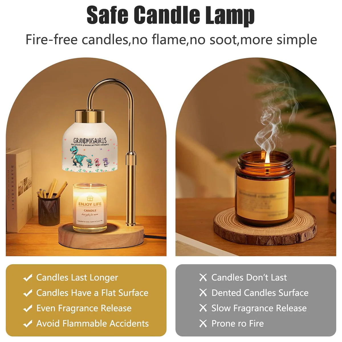 Grandmasaurus And Kids Cartoon Dinosaurs - Personalized Candle Warmer Lamp - Mother's Day Gift For Grandma - Image 5