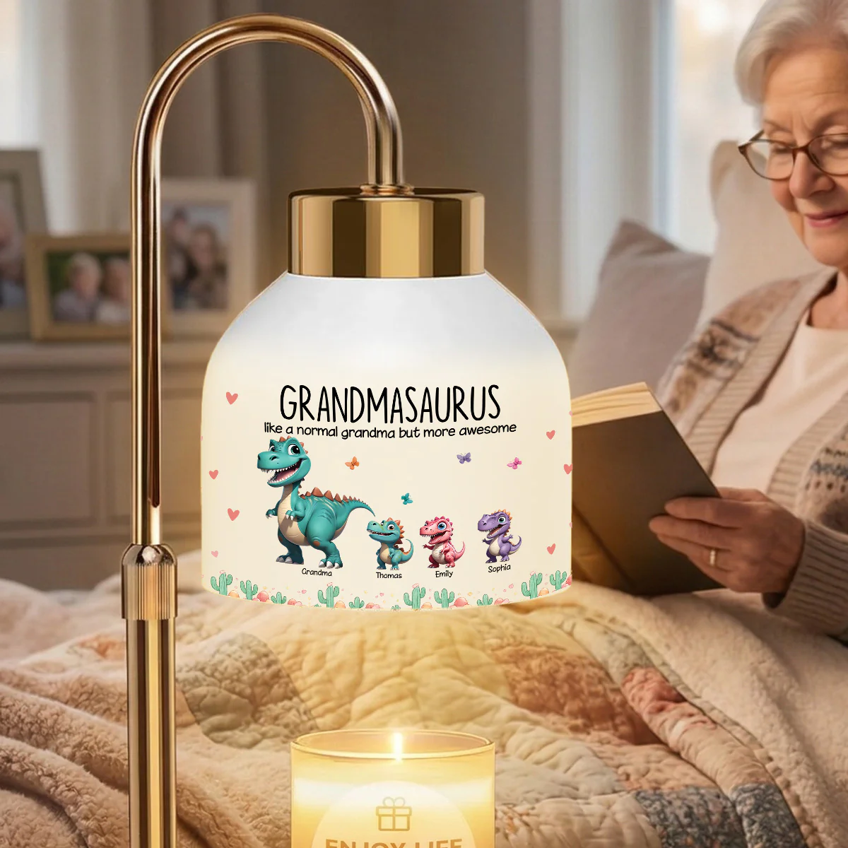 Grandmasaurus And Kids Cartoon Dinosaurs - Personalized Candle Warmer Lamp - Mother's Day Gift For Grandma - Image 6