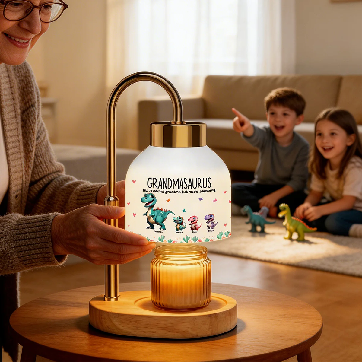 Grandmasaurus And Kids Cartoon Dinosaurs - Personalized Candle Warmer Lamp - Mother's Day Gift For Grandma - Image 8