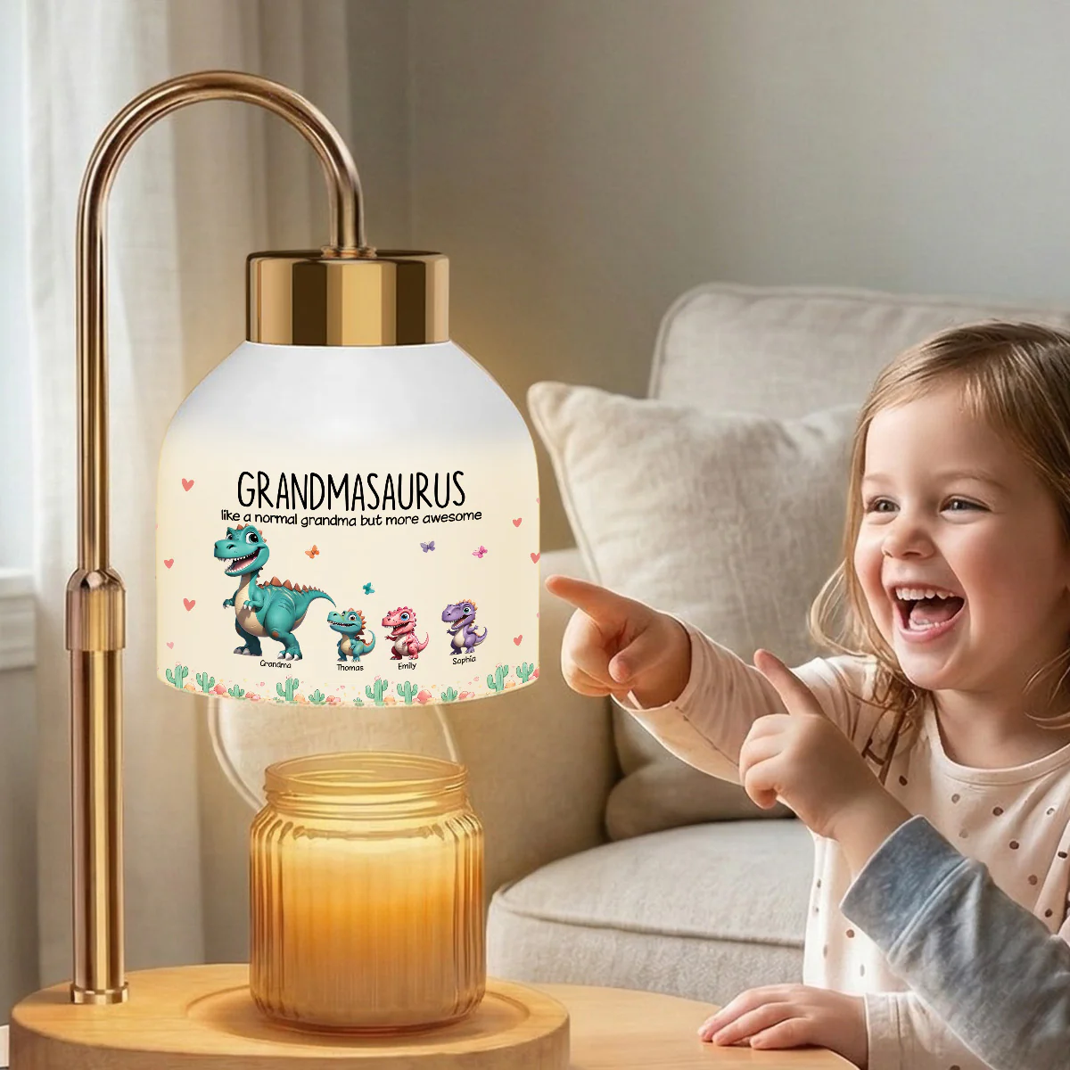 Grandmasaurus And Kids Cartoon Dinosaurs - Personalized Candle Warmer Lamp - Mother's Day Gift For Grandma - Image 9