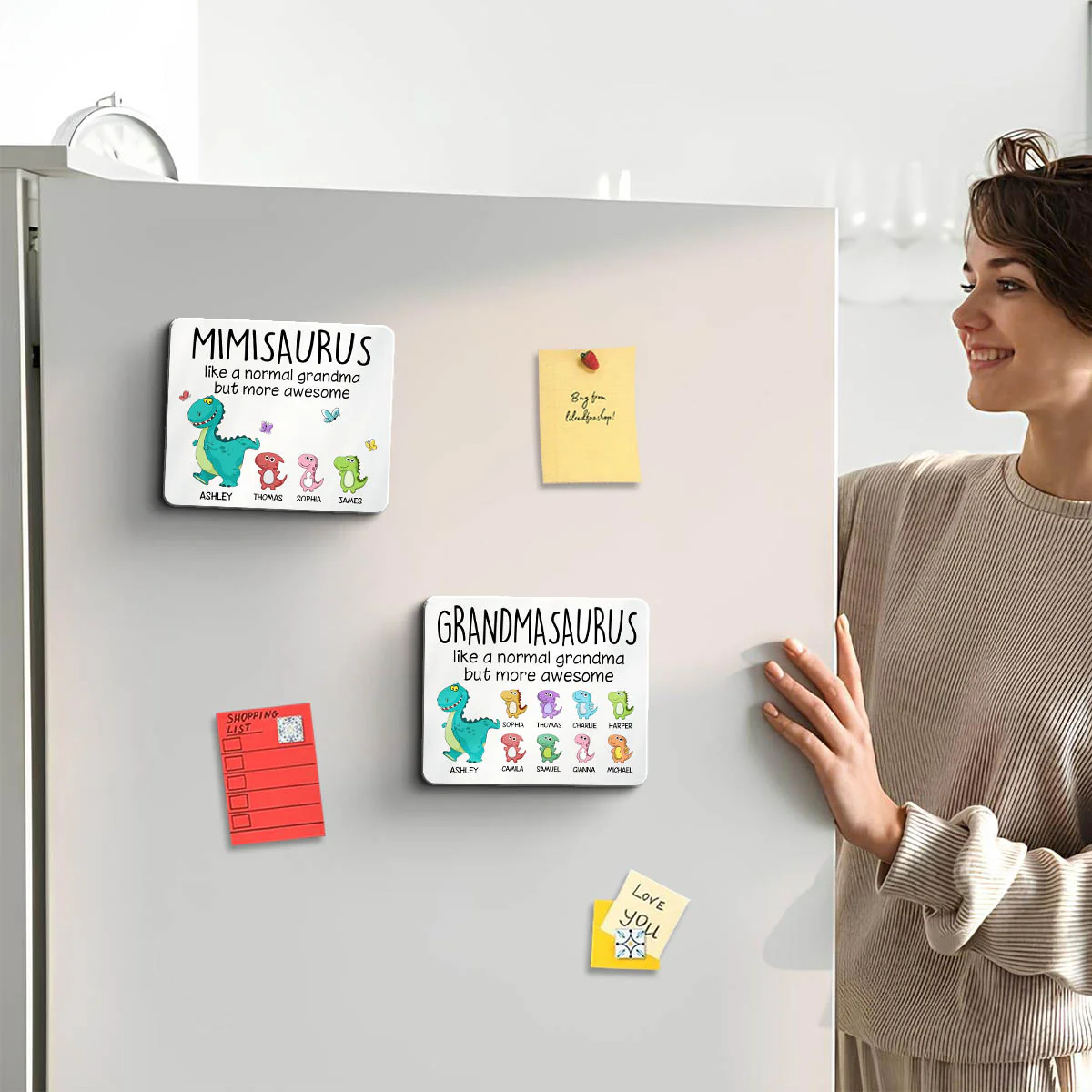 Grandmasaurus And Kids Cute Dinosaur Personalized Acrylic Fridge Magnet - Image 4