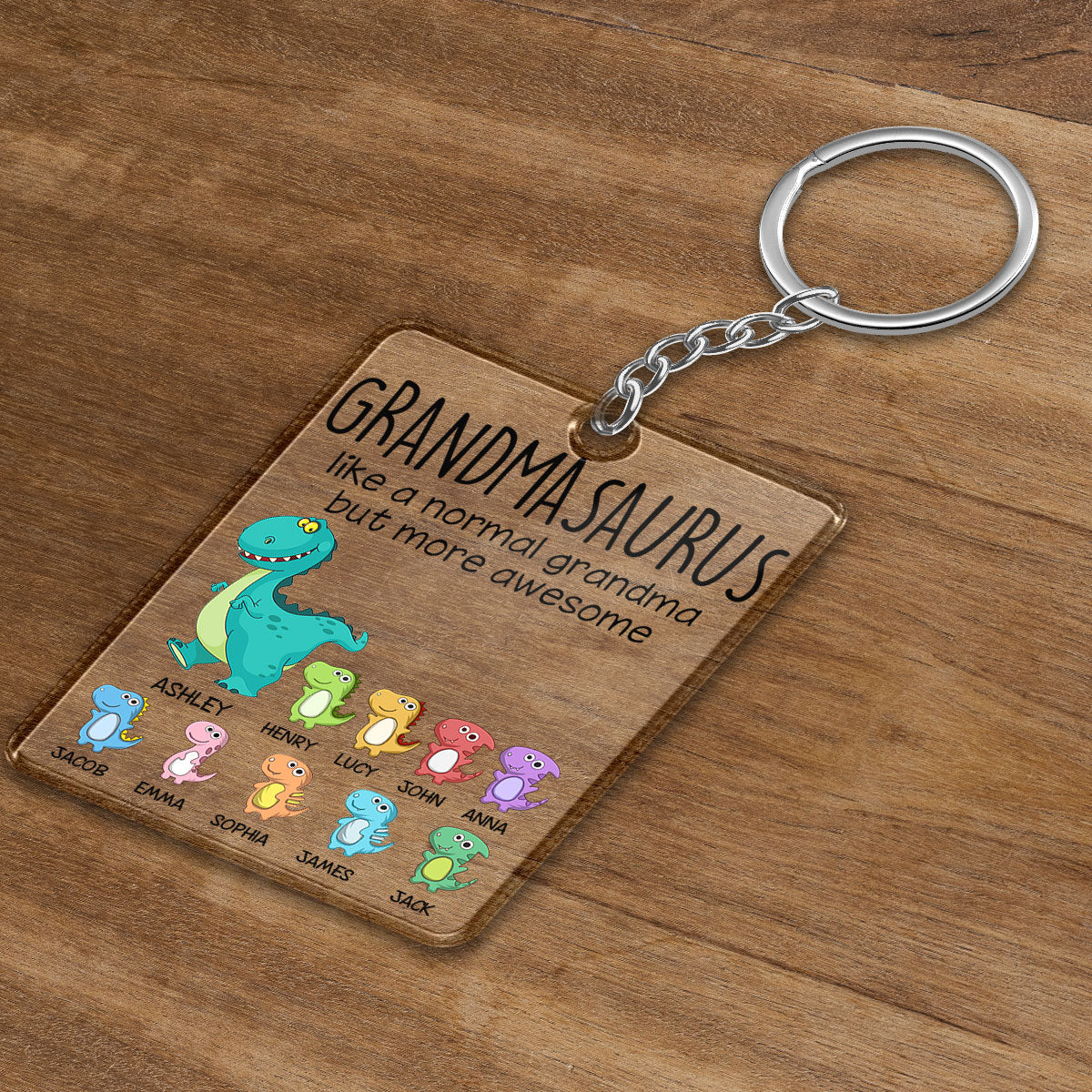 Grandmasaurus And Kids Cute Dinosaurs Personalized Acrylic Keychain - Image 3