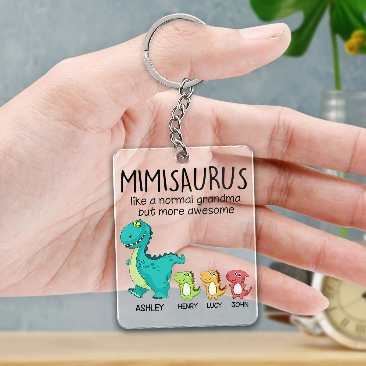 Grandmasaurus And Kids Cute Dinosaurs Personalized Acrylic Keychain - Image 4
