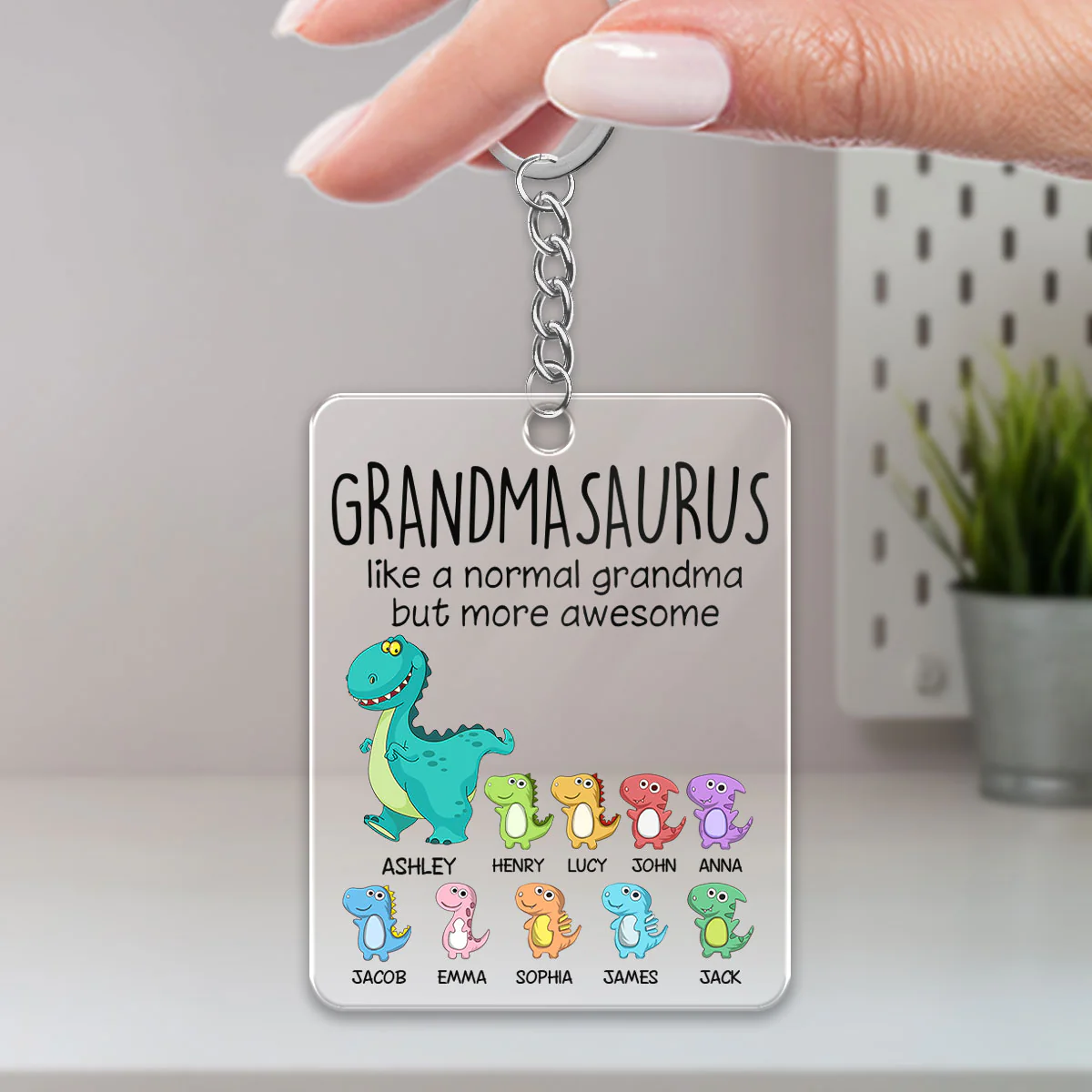 Grandmasaurus And Kids Cute Dinosaurs Personalized Acrylic Keychain - Image 5