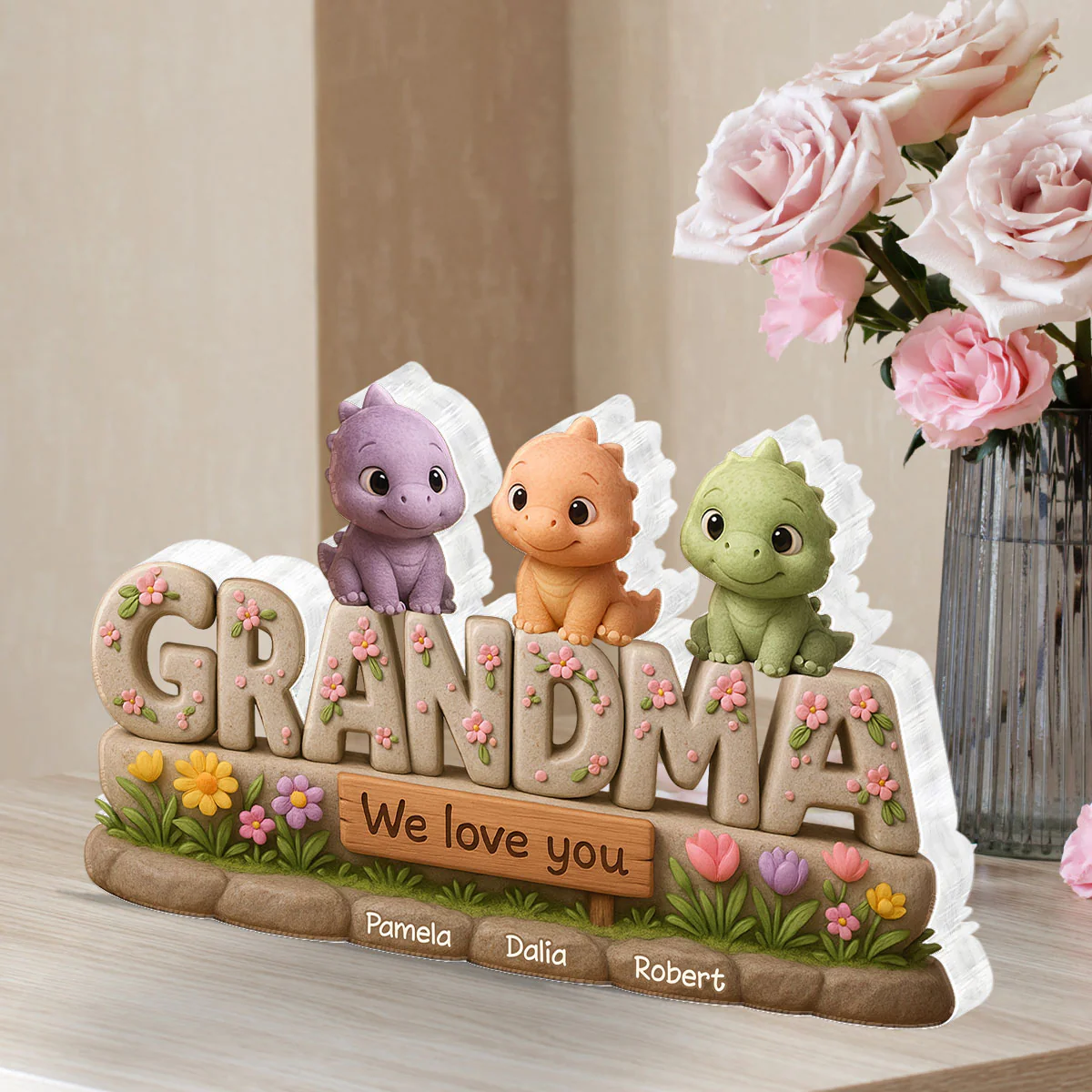 Grandmasaurus Custom Shaped Personalized Acrylic Block Plaque, Perfect 2025 Gift For Mom, For Grandma - Image 3