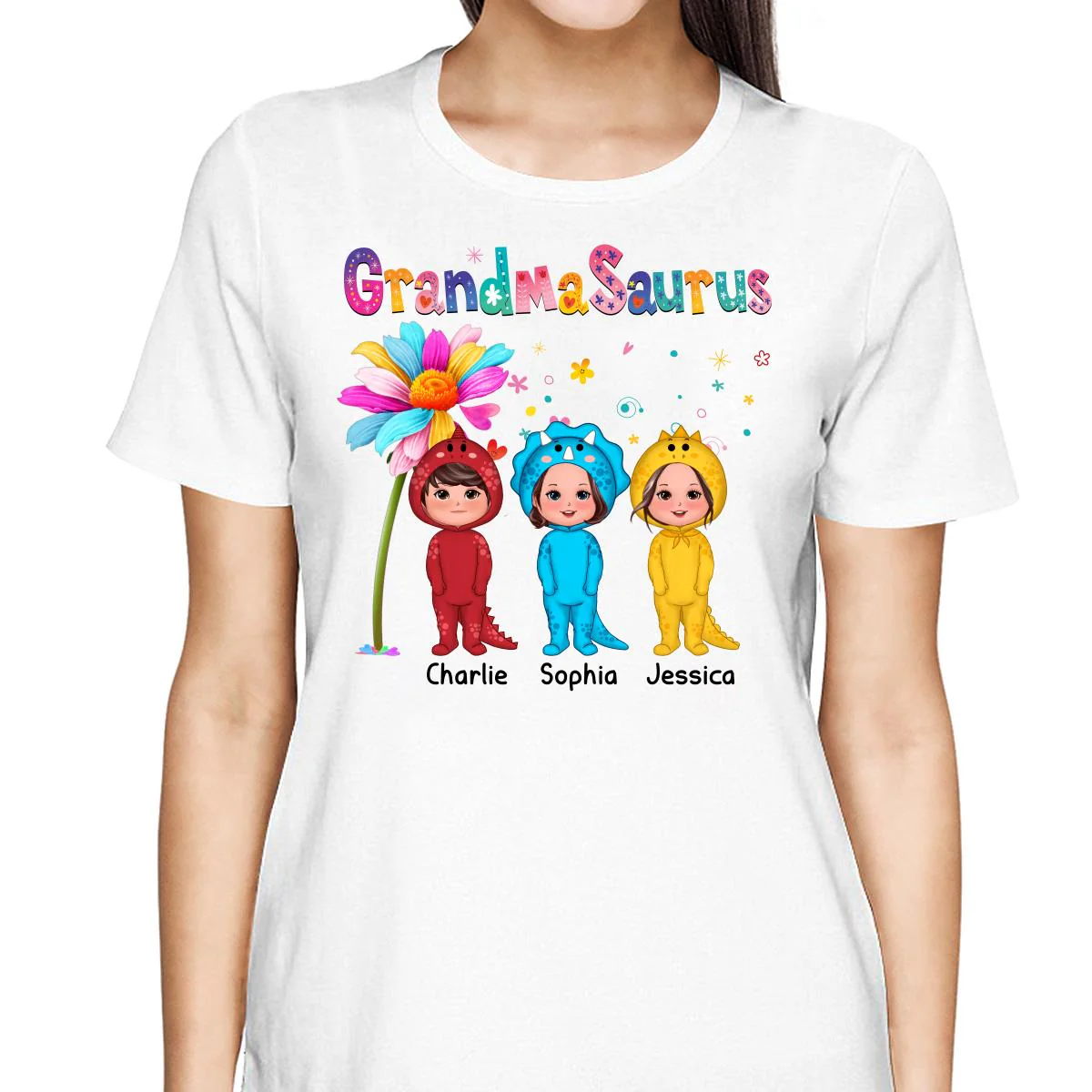 Grandmasaurus Doll Kids Dinosaur Costume Gift For Grandma Personalized Shirt - Image 2