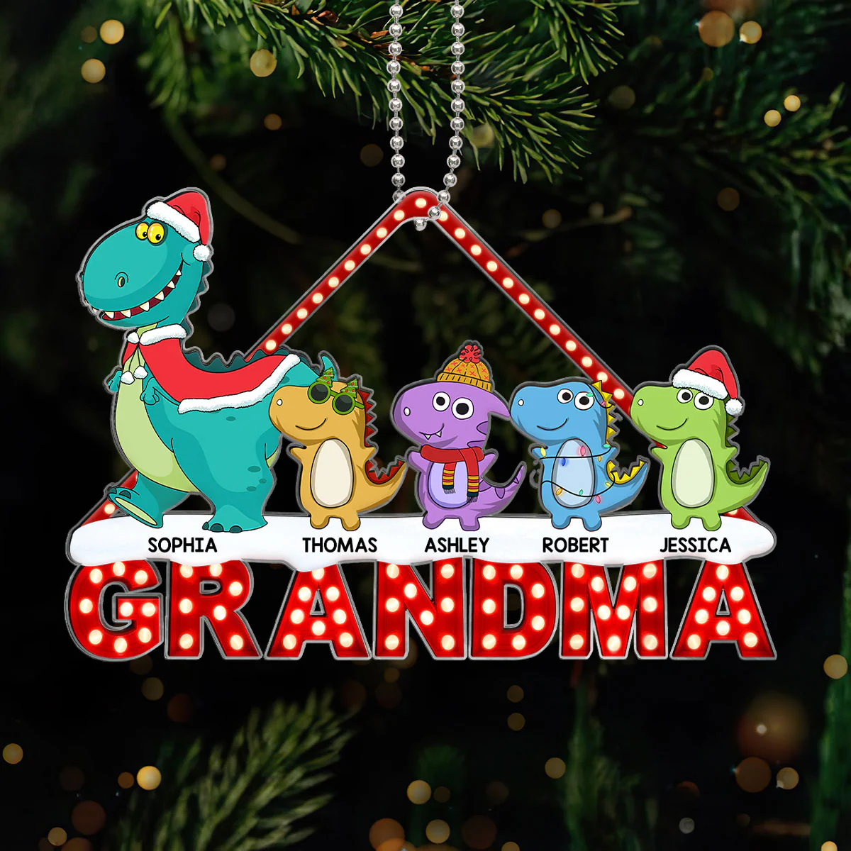 Grandmasaurus Grandma And Grandkids Personalized Acrylic Ornament