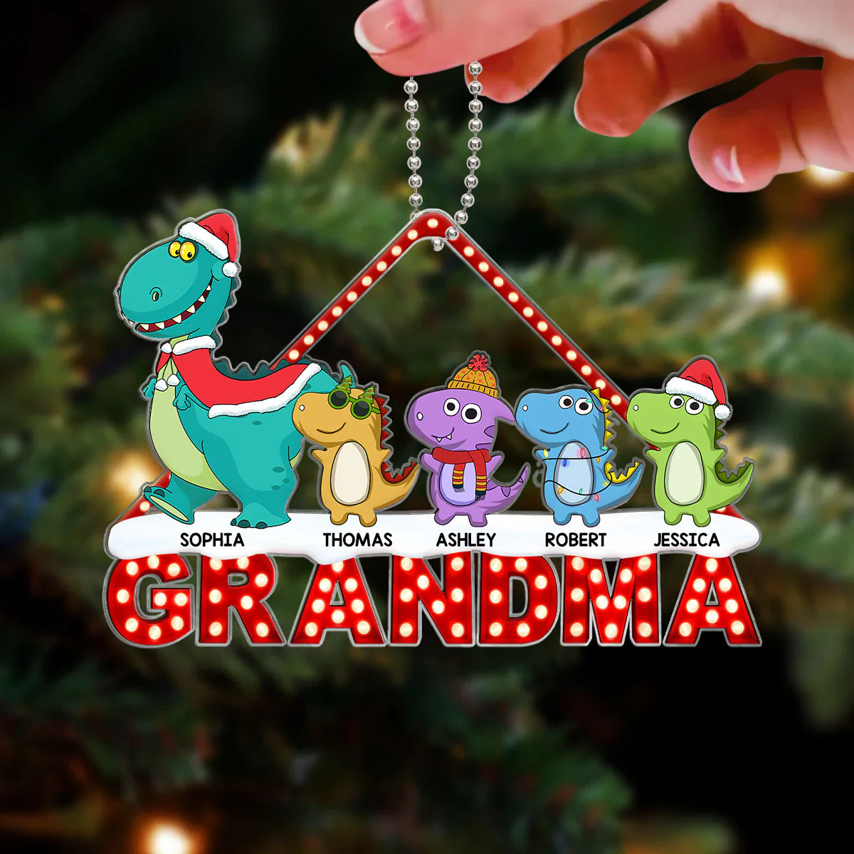 Grandmasaurus Grandma And Grandkids Personalized Acrylic Ornament - Image 3