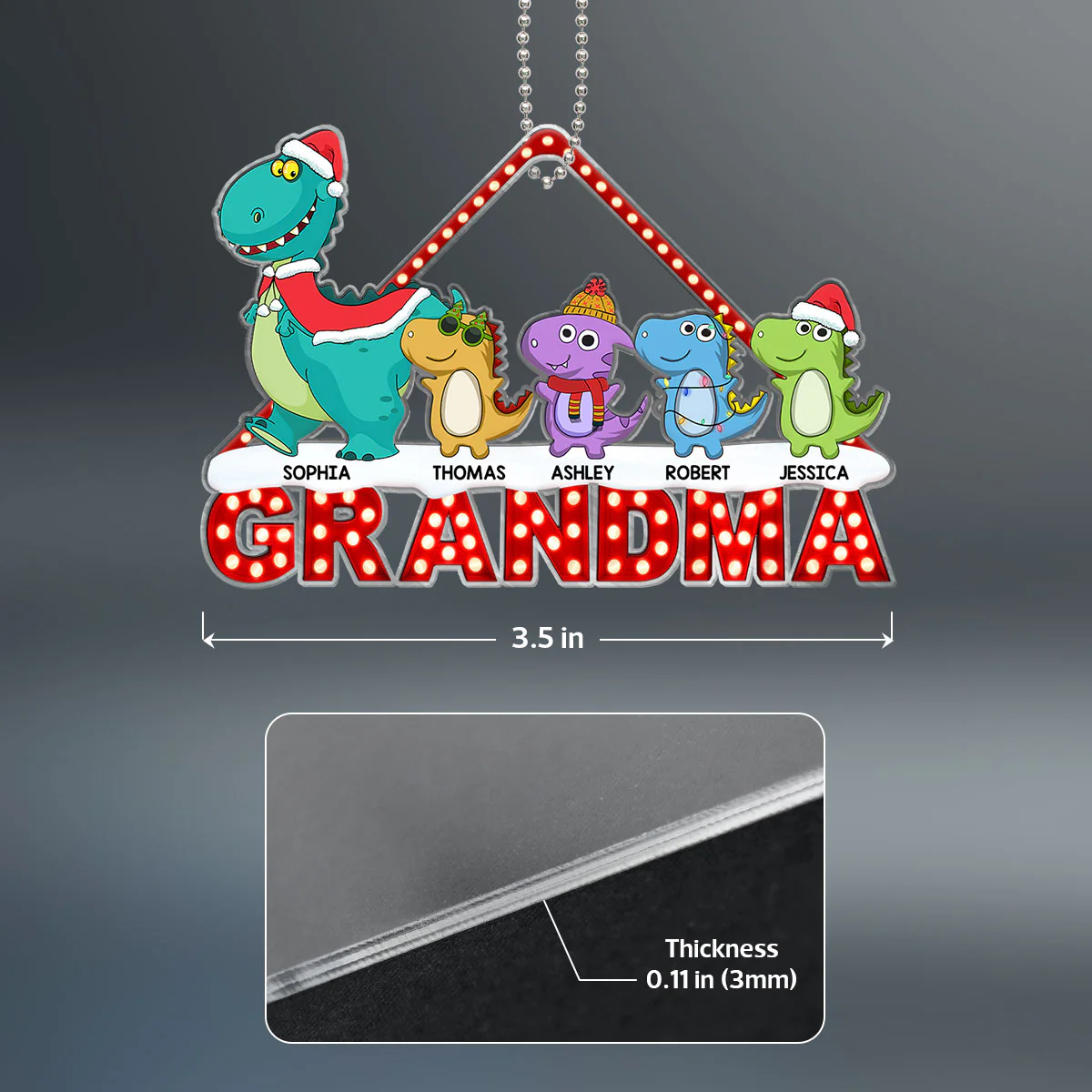 Grandmasaurus Grandma And Grandkids Personalized Acrylic Ornament - Image 4