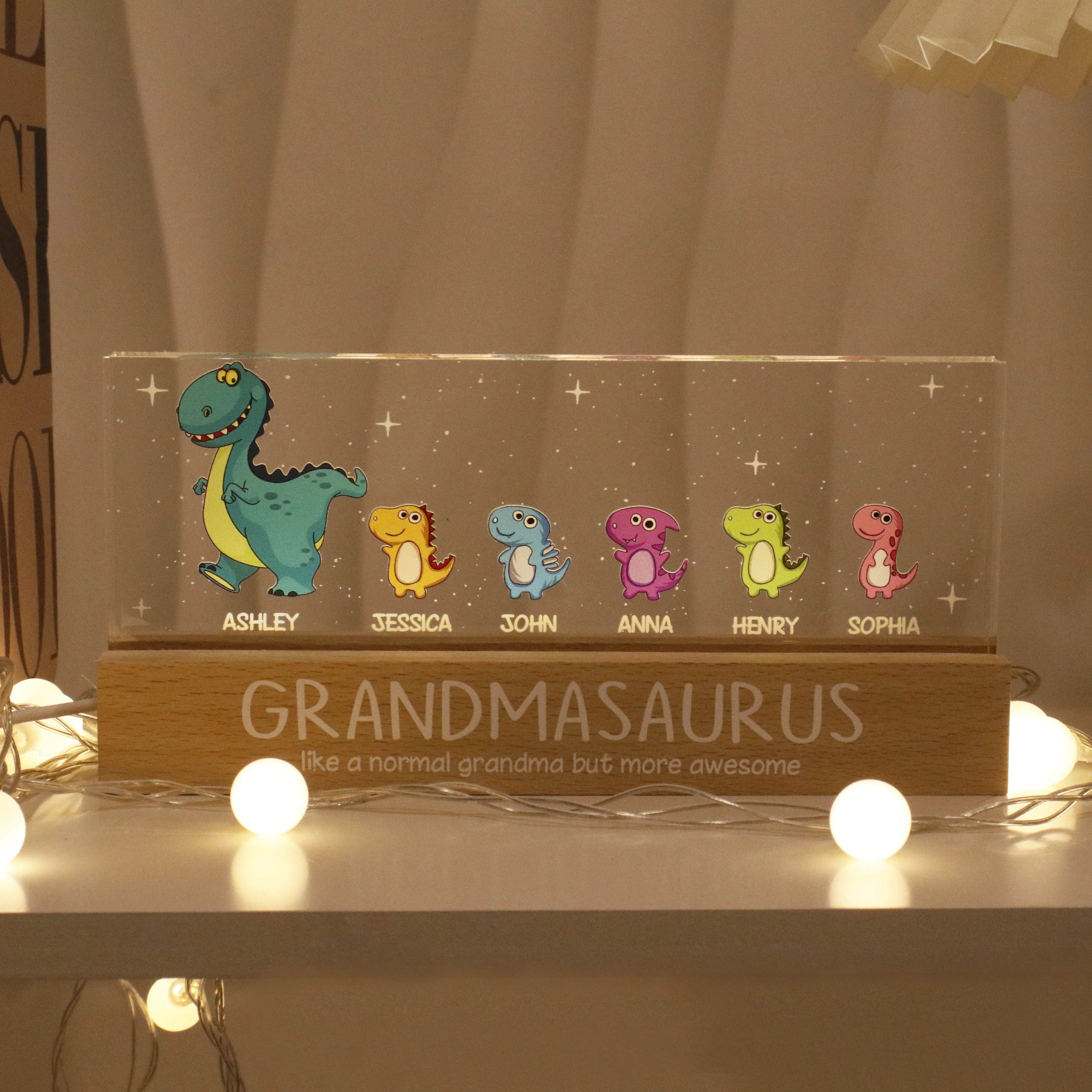 Grandmasaurus Like Normal Grandma But More Awesome Personalized Acrylic Block LED Night Light - Image 4