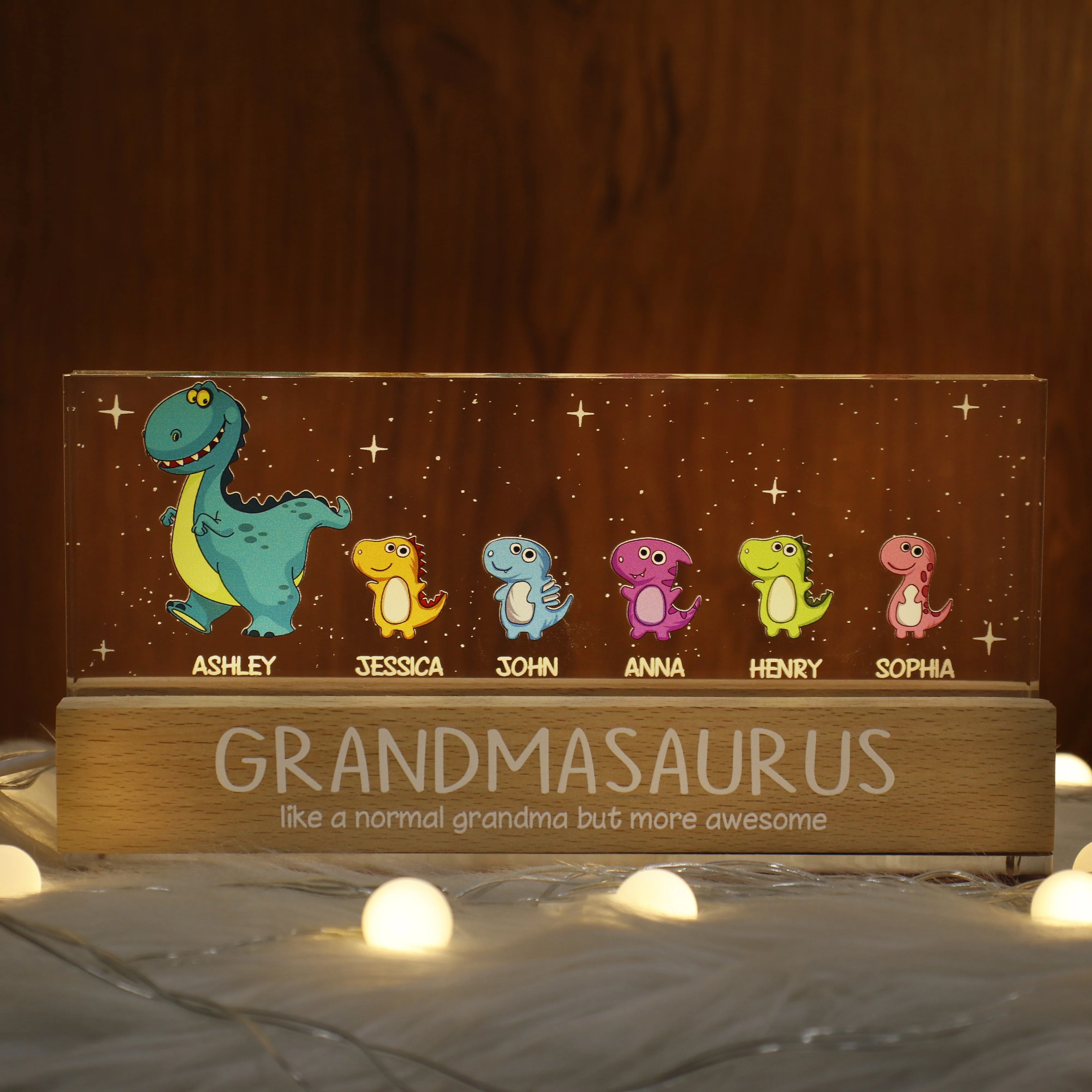 Grandmasaurus Like Normal Grandma But More Awesome Personalized Acrylic Block LED Night Light - Image 5