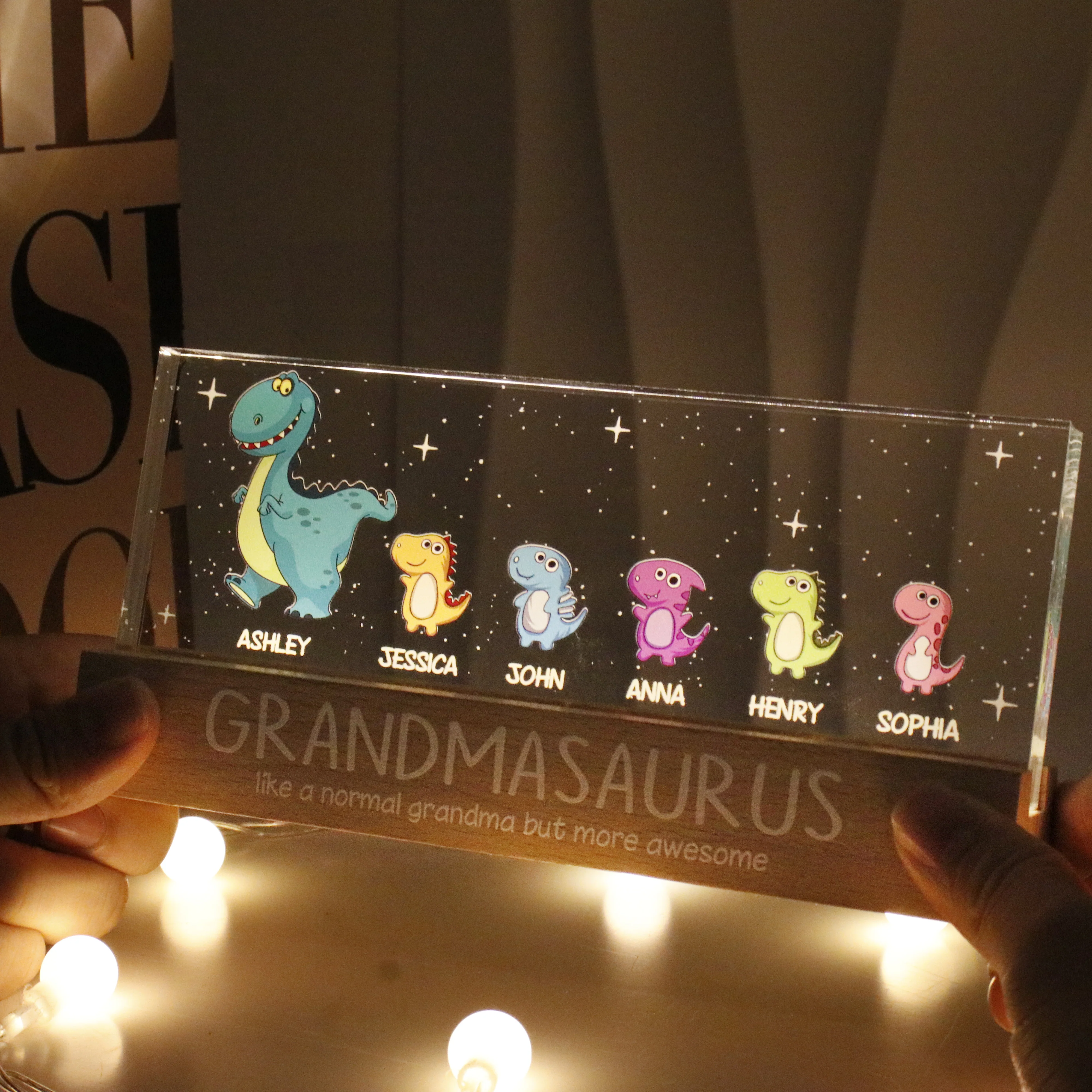 Grandmasaurus Like Normal Grandma But More Awesome Personalized Acrylic Block LED Night Light - Image 6