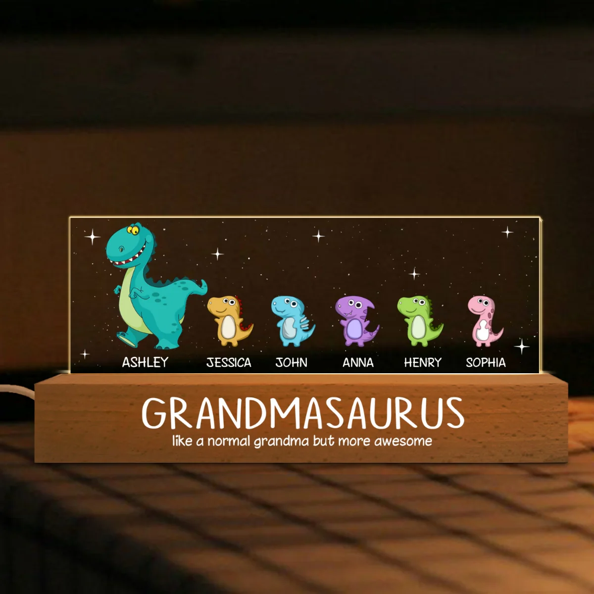 Grandmasaurus Like Normal Grandma But More Awesome Personalized Acrylic Block LED Night Light - Image 7