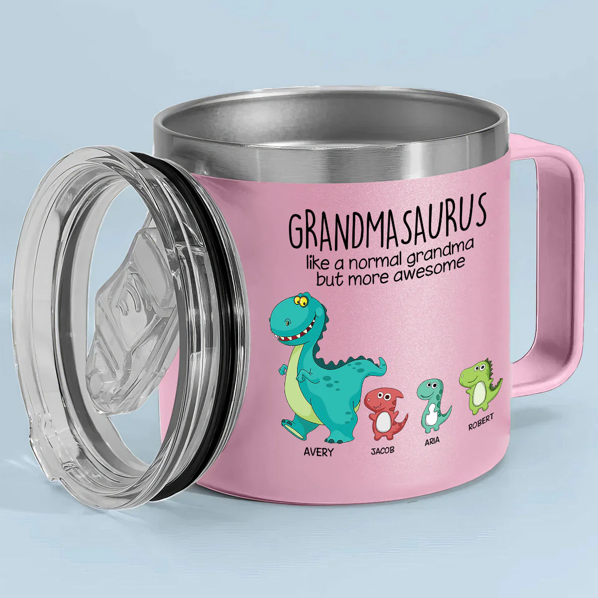 Grandmasaurus Like Normal Grandma But More Awesome Personalized Stainless Steel Tumbler With Handle - Image 2