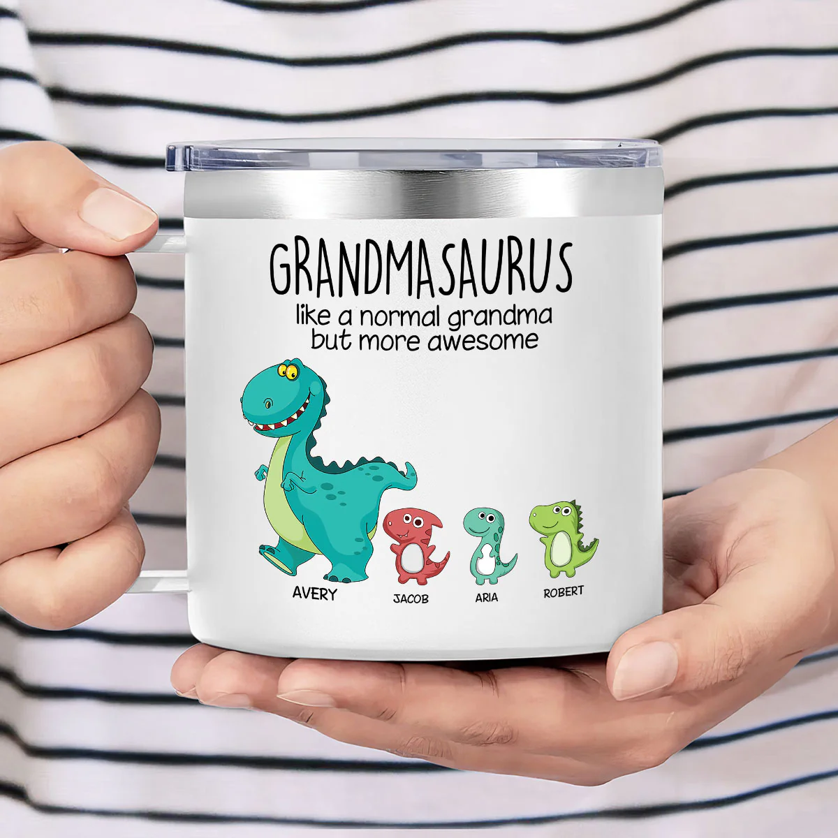 Grandmasaurus Like Normal Grandma But More Awesome Personalized Stainless Steel Tumbler With Handle - Image 4