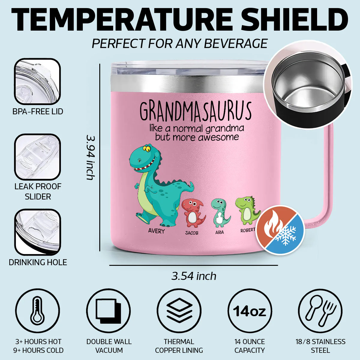 Grandmasaurus Like Normal Grandma But More Awesome Personalized Stainless Steel Tumbler With Handle - Image 6