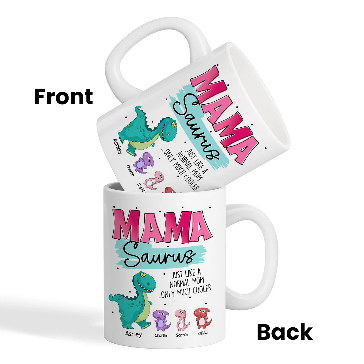 Grandmasaurus Mamasaurus Cute Dinosaurs Mother‘s Day Gift For Mom Grandma Personalized Mug - Image 3