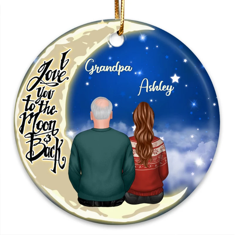 Grandpa Adult Grandchildren On Moon Personalized Circle Ornament - Image 3