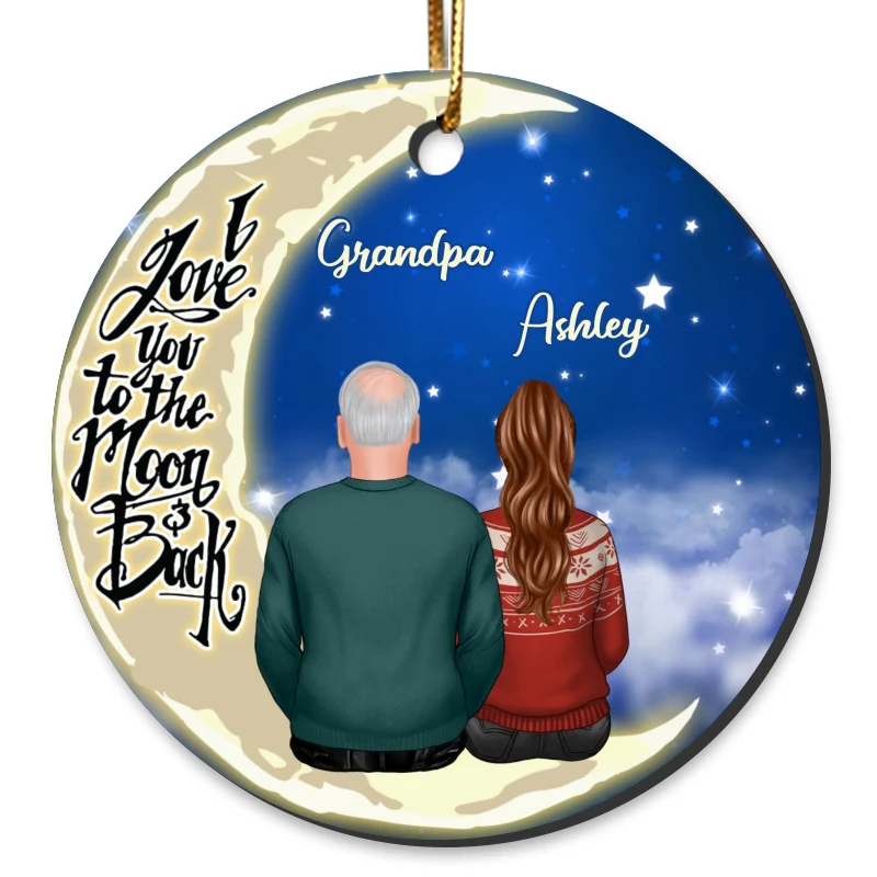 Grandpa Adult Grandchildren On Moon Personalized Circle Ornament - Image 4